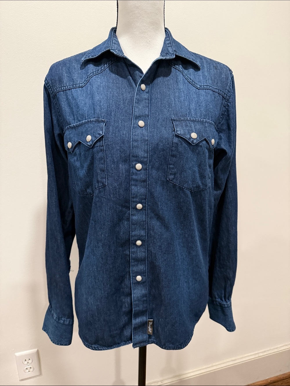 Wrangler Retro Classic Dark Blue Denim Western Shirt Size Small